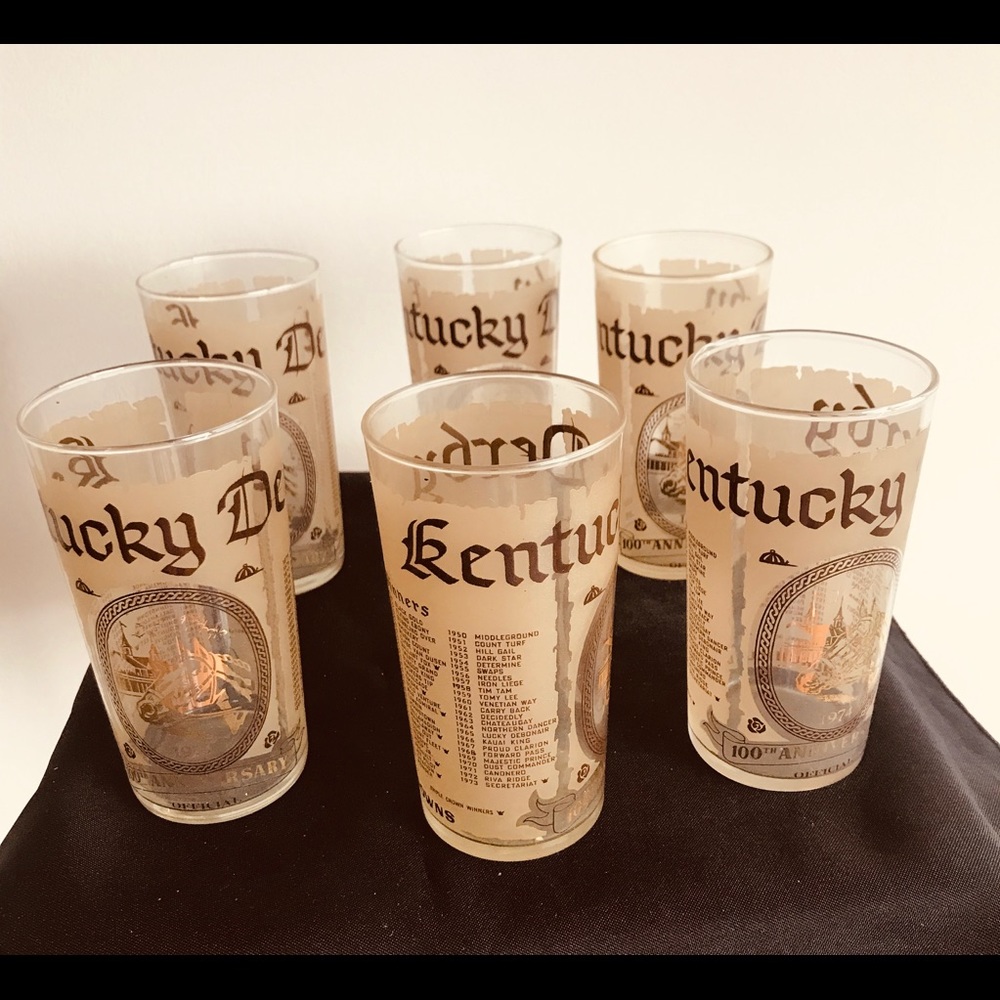 VTG. 6 Authentic Kentucky Derby 100th Anniversary Glasses New Collectibles